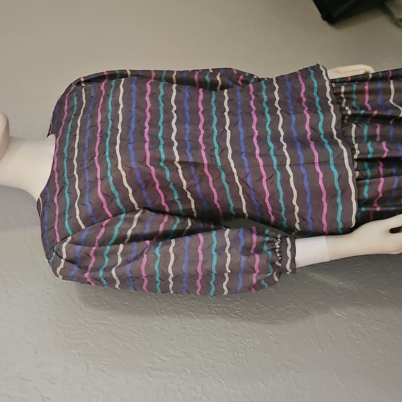 Vtg COLOURS 1980s Power Pastel Striped Drop Waist Skirt Bow Top Set - Picture 5 of 16